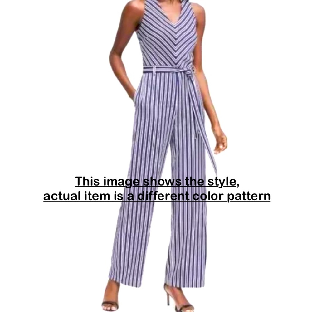 NWT Banana Republic Navy and White Striped Wide Leg Jumpsuit with Pockets!! Sz 8